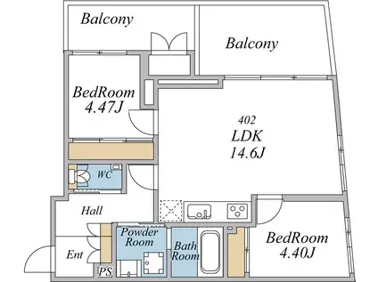 エクセルシオール荏原町(2LDK/4階)の間取り写真