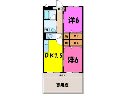 サンハイツKAMEYA(2DK/1階)の間取り写真