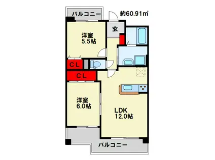 サンシティ・アヴァンテ(2LDK/4階)の間取り写真