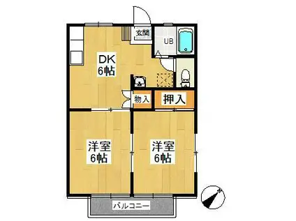 パナハイツ狭山(2DK/1階)の間取り写真