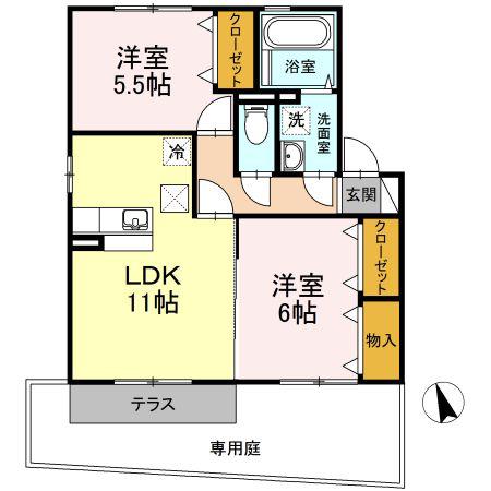 カーサフェリーチェ(2LDK/1階)の間取り写真