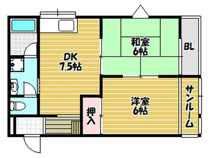 シティーライフ北中(2DK/4階)の間取り写真
