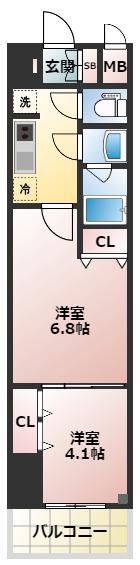スプランディッド堀江(2K/13階)の間取り写真