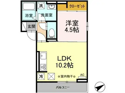 パインバレー三番町/オーガスタ三番町オーガスタ三番町B(1LDK/1階)の間取り写真