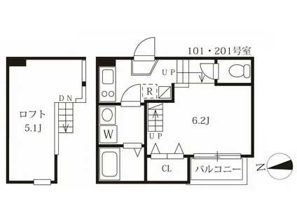 ハーモニーテラス並木(1K/2階)の間取り写真