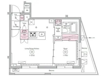 リテラス川崎ウエスト(1LDK/4階)の間取り写真