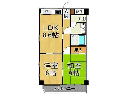 コンフォート中山寺(2LDK/2階)の間取り写真