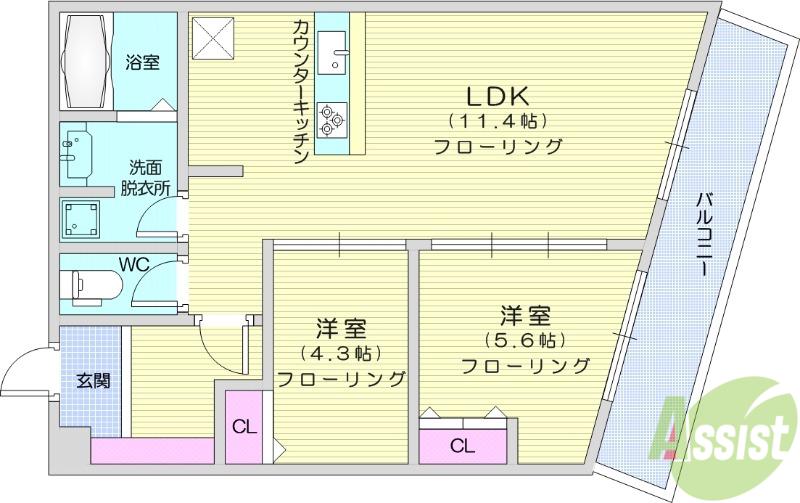 ブルーヴェル青葉通(2LDK/5階)の間取り写真