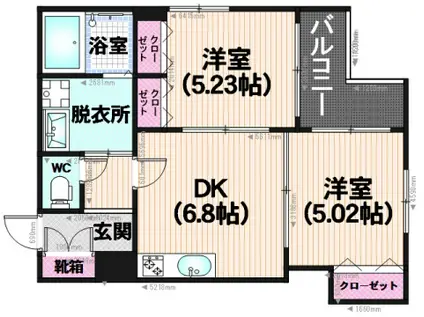 グランティックノノ大橋南(2DK/1階)の間取り写真