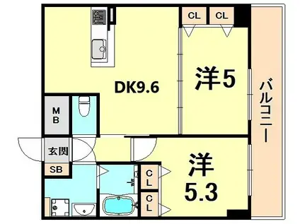 VERDE西宮(2DK/2階)の間取り写真