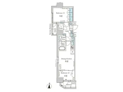 パークアクシス錦糸町ウエスト パークアクシス錦糸町ウエスト(2DK/4階)の間取り写真