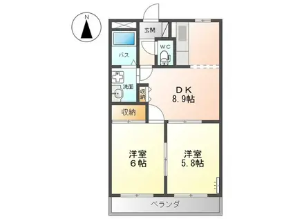 エポックシュー1番館 TC(2DK/2階)の間取り写真