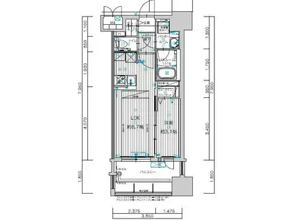 グランフォーレ千早マークスクエアウエストウイング(1LDK/6階)の間取り写真