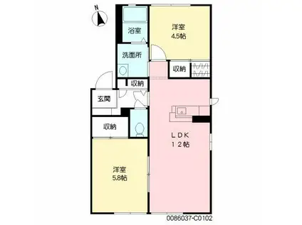 シャルム・K  C棟(2LDK/1階)の間取り写真