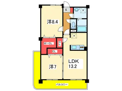 パークハイツ万代(2LDK/6階)の間取り写真