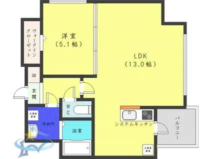 HS COURT 医大前(1LDK/6階)の間取り写真