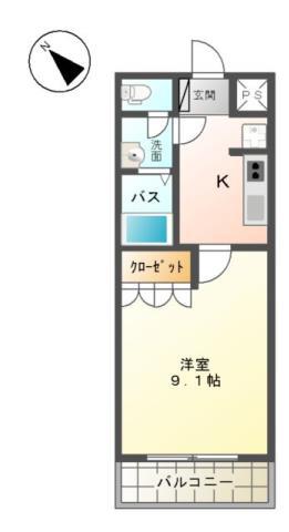 エスポアール(1K/2階)の間取り写真