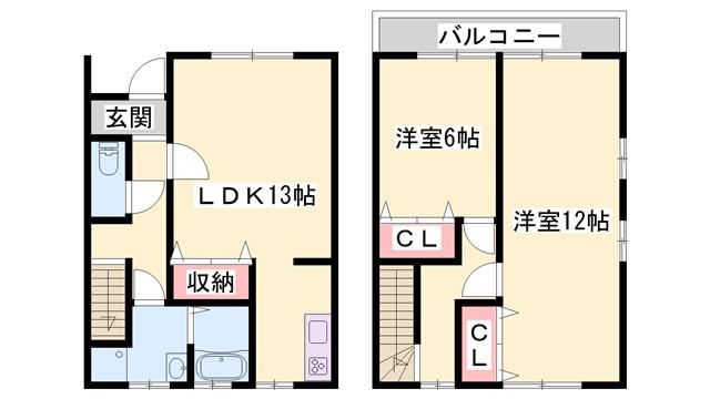 ハイツ光大久保(2LDK/1階)の間取り写真