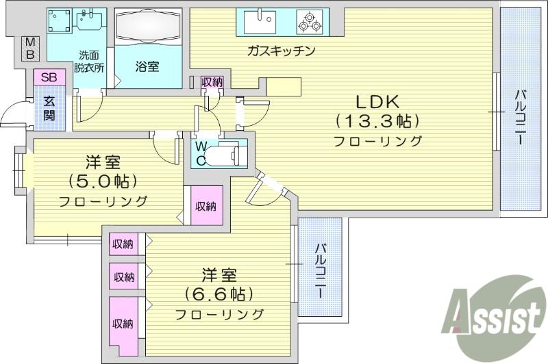 エレット長町(2LDK/10階)の間取り写真