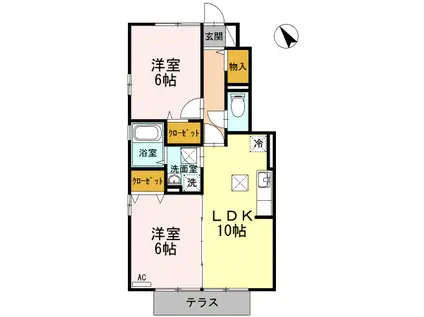 ローズコート美里 B棟(2LDK/1階)の間取り写真