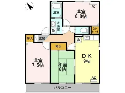 サザンローズサトウ(3DK/2階)の間取り写真