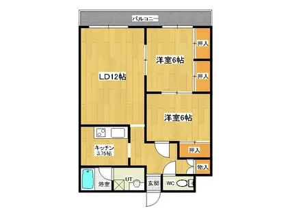 グリーンヴィレッジ(2LDK/4階)の間取り写真