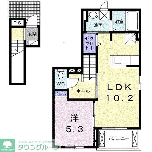 フィオーレ プリート III(1LDK/2階)の間取り写真