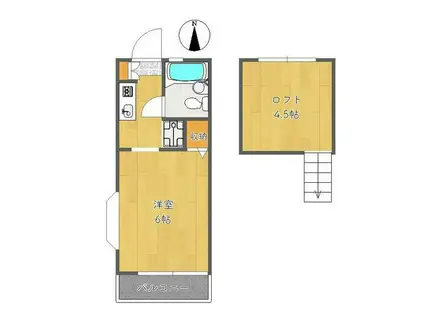 テラスアイビスⅡ(1K/2階)の間取り写真