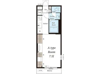 リブリ・鎌倉材木座(1K/2階)の間取り写真