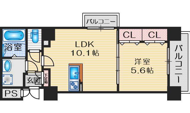 ノルデンハイム江坂II(1LDK/13階)の間取り写真