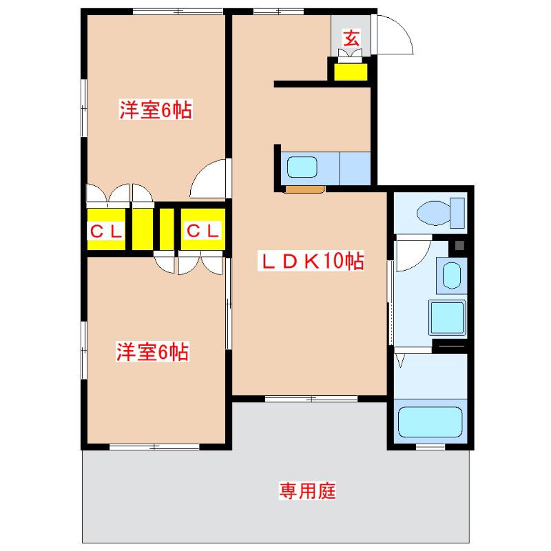 ベルリード・ペグ(2LDK/1階)の間取り写真