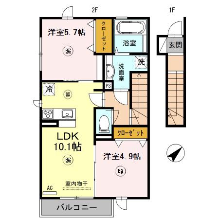 リヴェール フォスター(2LDK/2階)の間取り写真