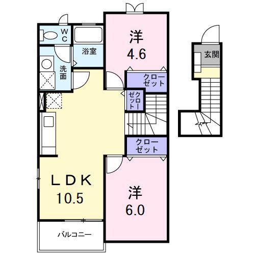 グランデパインヒルズB(2LDK/2階)の間取り写真