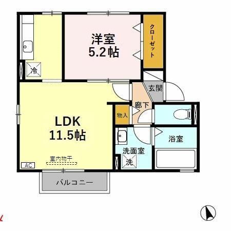 ALEGRIA(1LDK/2階)の間取り写真