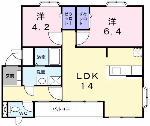ヒルサイドテラス(2LDK/2階)の間取り写真