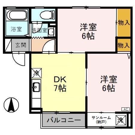ウエスト・パルク A(2DK/1階)の間取り写真