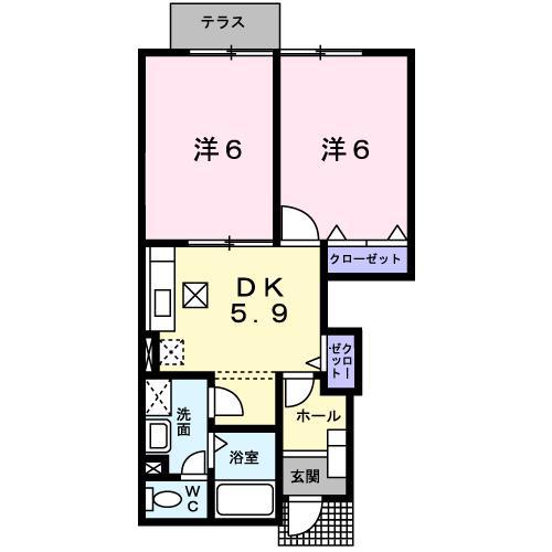フォルトゥーナ II(2DK/1階)の間取り写真