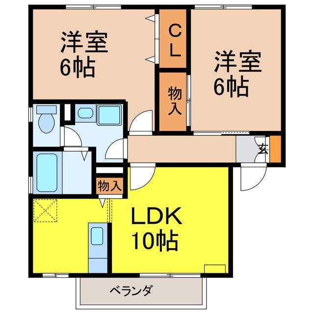 コーポイーストサイドA棟(2LDK/2階)の間取り写真