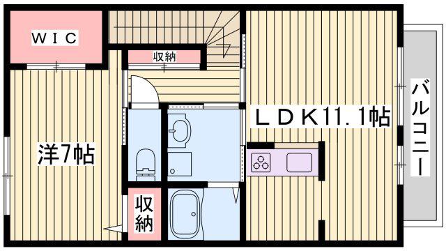 クレアーB棟(1LDK/2階)の間取り写真