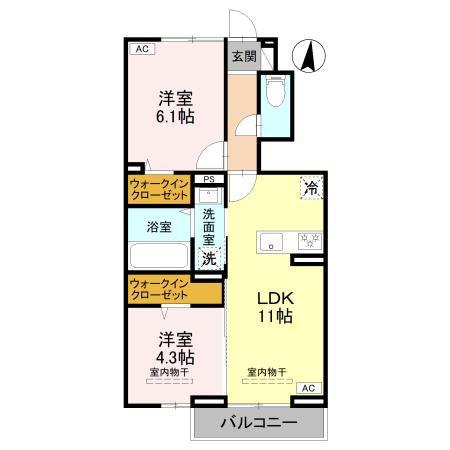 ベストオーシャン E(2LDK/1階)の間取り写真