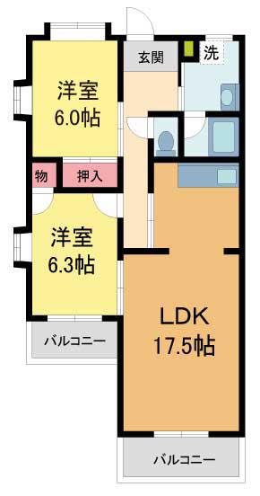 マナーハウス夙川(2LDK/3階)の間取り写真