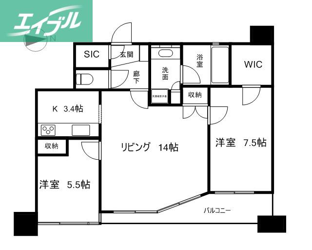 リベール桑田町CENTRAL CITY(2LDK/6階)の間取り写真