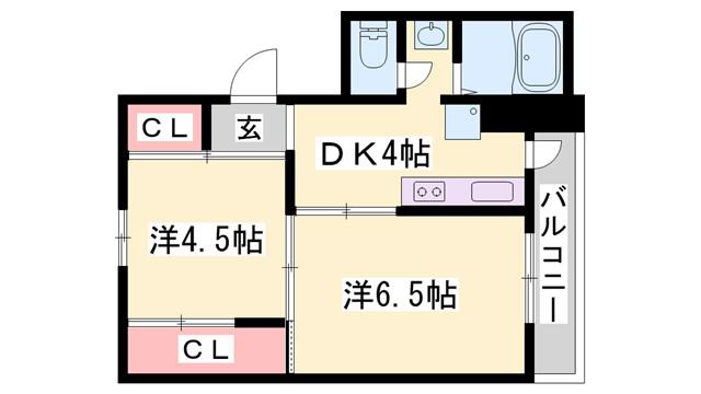 ヴィラナリー上郡 1号棟(2DK/2階)の間取り写真