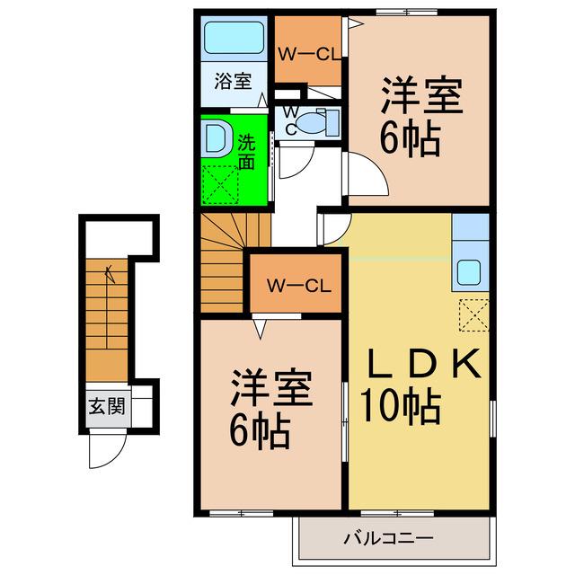 グリュックハウスA・B(2LDK/2階)の間取り写真