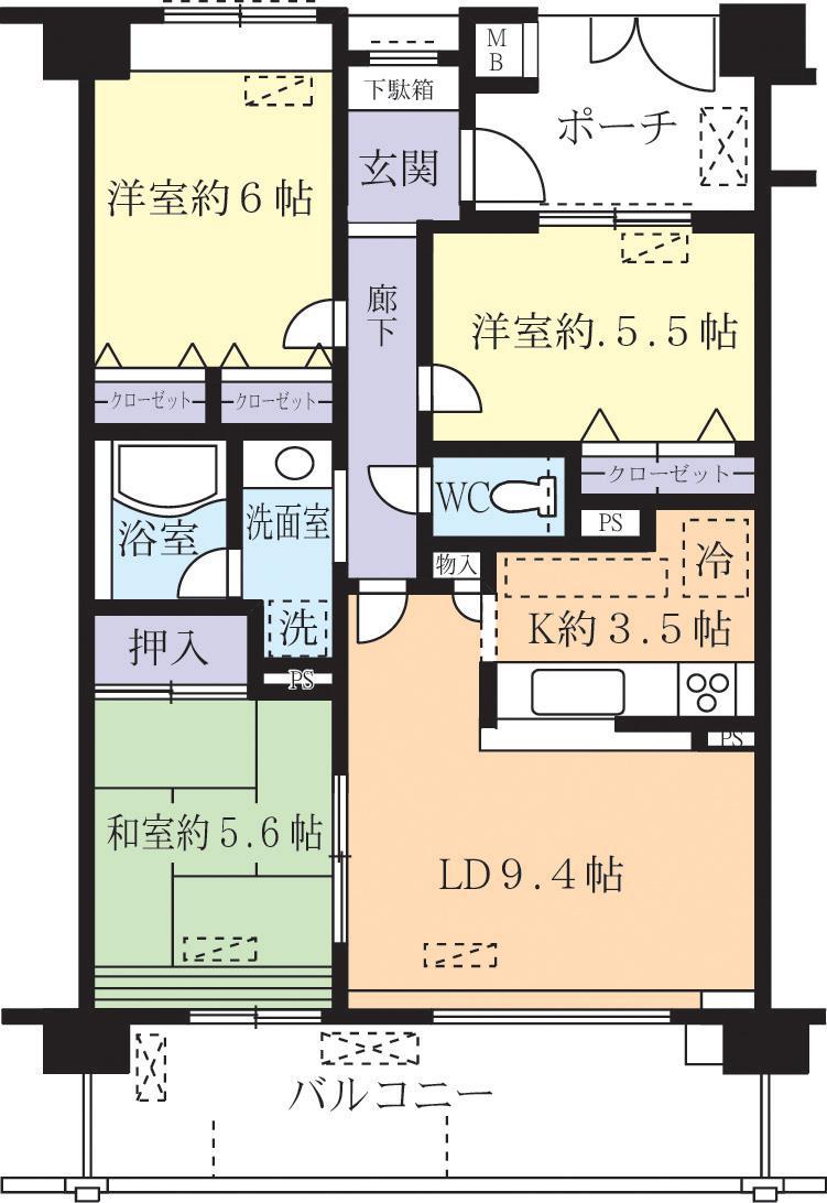 プロシード筑波学園都市(3LDK/8階)の間取り写真