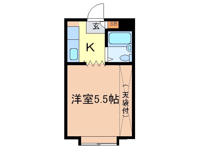 神泉ハイツ(ワンルーム/2階)の間取り写真