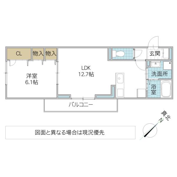 トリシア花水木M(1LDK/3階)の間取り写真