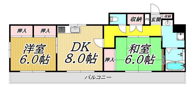 エクシード塚口(2DK/3階)の間取り写真