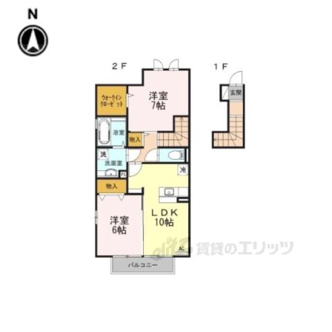 プラムガーデンB(2LDK/2階)の間取り写真