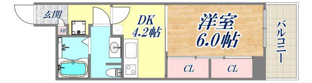 ワコーレ六甲道オービット2(1DK/3階)の間取り写真